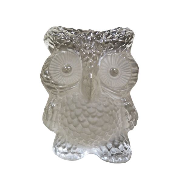 Vintage Viking Clear & Frosted Glass Owl Paperweight 5.5" Mid Century Modern MCM - Picture 1 of 6